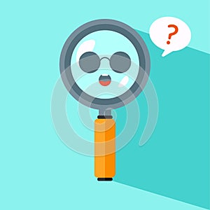 Cute Magnifying Glass Vector Icon Illustration. Searching Items with Smile Face In Magnifying Glass White Isolated. Flat Cartoon