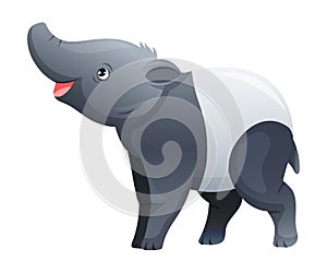 Cute Malayan Tapir Standing as Asian Animal with White Patch and Short Nose Trunk Vector Illustration