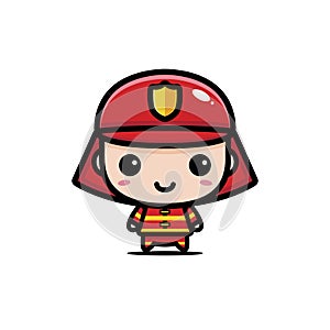 Cute male cartoon character being a firefighter