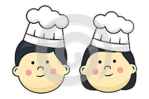 Cute male and female chef in drawing style isolated .