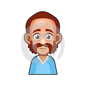 Cute Man Character with Mustache. Cartoon Style Userpic Icon. Vector