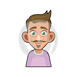 Cute Man Character with Mustache. Cartoon Style Userpic Icon. Vector