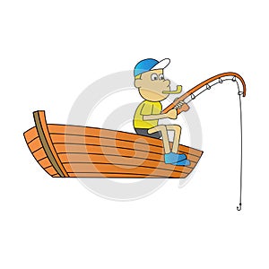 Cute of man fishing on cartoon version