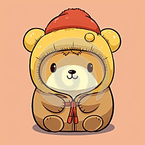 Cute Manga-style Cartoon Bear In Hat Holding Scarf Drawing