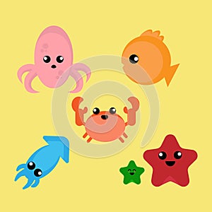 Cute Marine Animals Vector Set Illustration Scalable and Ready to Print