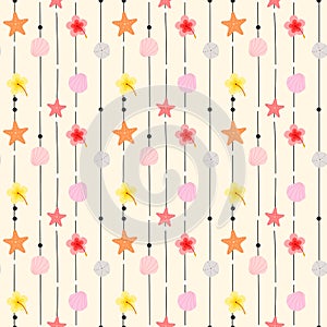 Cute marine life including, star fish and seashell seamless pattern vector.
