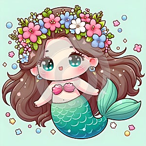 Cute marmaid with floral head