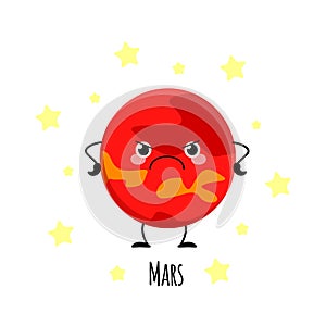 Cute Mars planet kawaii characters vector illustration isolate