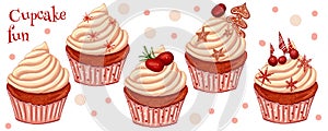 Cute x mas cupcakes, holiday decoration elements