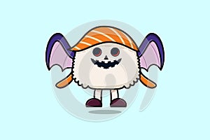 Cute mascot cartoon Sushi Scary bats pumpkin