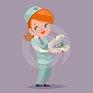 Cute Medic Nurse Doctor Character Retro Cartoon Design Vector Illustration