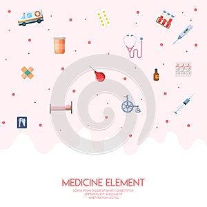 Cute medicine seamless pattern in modern flat line style. A lot of medical things, icons.