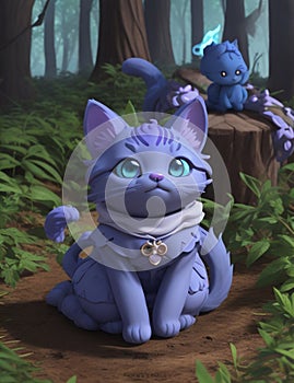 Cute medieval blue purple ct with coat 3d cartoon at the forest Leonardo AI Computer Generated