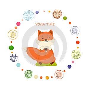 Cute meditating baby fox in sitting posture