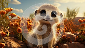 Cute meerkat baby on the plain - Children\'s Illustration 2