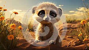 Cute meerkat baby on the plain - Children\'s Illustration