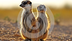 Cute meerkat family standing, looking at camera generated by AI