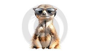 Cute Meerkat with Sunglasses Isolated on White Background