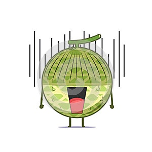 Cute melon character fright and got shocked isolated on white background. Melon character emoticon illustration