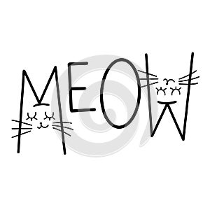 Cute meow cat quotes illustration vector with cat muzzle