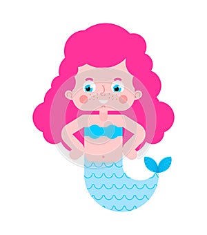 Cute Mermaid baby isolated. Cartoon Sea girl. vector illustration