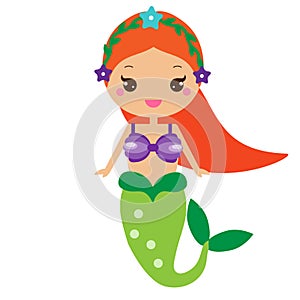 Cute Mermaid. Cartoon character in kawaii style