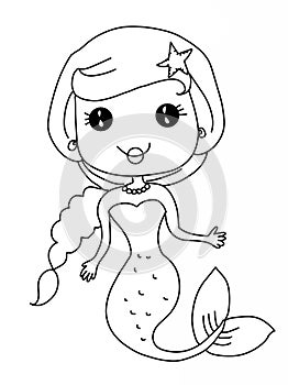 cute Mermaid cartoon white background	cartoon illustration
