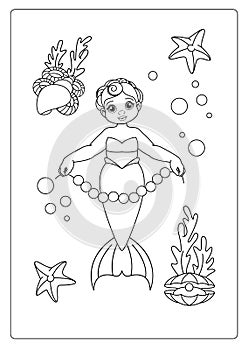 Cute  Mermaid Coloring Book Page