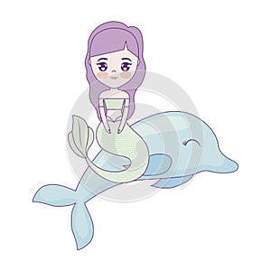 Cute mermaid sitting in dolphin animal