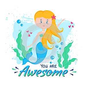 Cute mermaid. Vector illustration