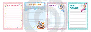 Cute mermaids note pad set vector illustration