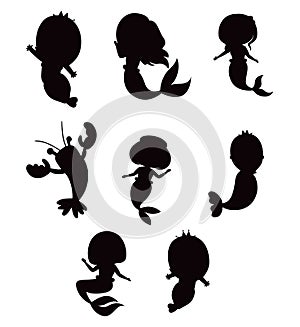 Cute mermaids isolated silhouettes vector