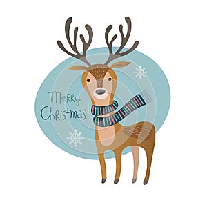 Cute Merry Christmas deer greeting card