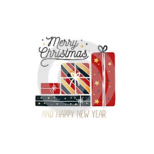 Cute merry christmas and happy new year greeting card
