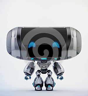 Cute metal robot toy with blue eyes, 3d rendering