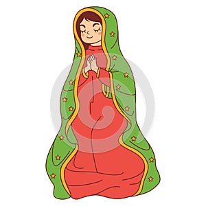 Vector Cartoon Cute Mexican Our Lady Of Guadalupe llustration Isolated