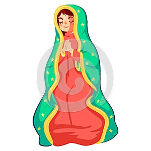 Vector Cartoon Cute Mexican Our Lady Of Guadalupe llustration Isolated