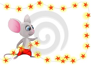 Cute  little mouse with chistmas lights. Vector illustration. photo