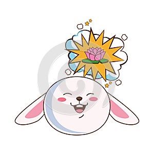 Cute mid autumn rabbit with lotus flower in expresion cloud