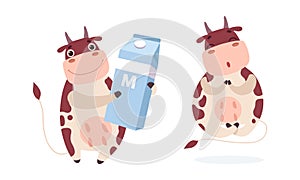 Cute Milk Cow Characters Set, Adorable Farm Animal Cartoon Vector Illustration