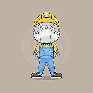 Cute miner robot wearing safety helmet photo