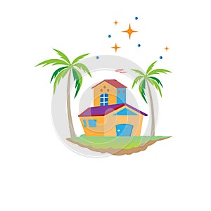 Cute mini house cartoon logo illustration with color design vector template