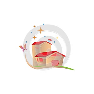 Cute mini house cartoon logo illustration with color design vector template