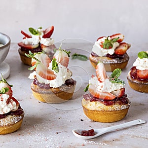 Cute mini strawberry shortcakes on a table