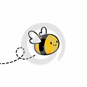 Cute Minimalist Cartoon Bee with Flight Trail