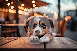 Cute Mixed Breed Puppy at Pet-Friendly Restaurant