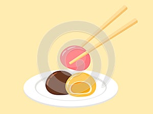 Cute Mochi Daifuku Japanese Dessert Vector Illustration