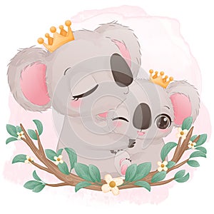 Cute mom and baby koala illustration