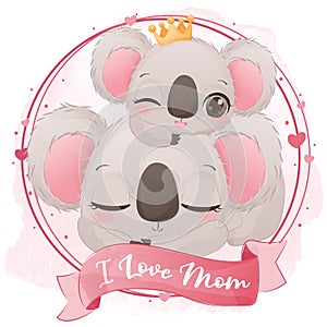 Cute mom and baby koala illustration
