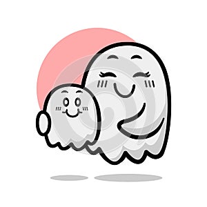cute mom and child ghost. halloween or mother\'s day vector mascot illustration character